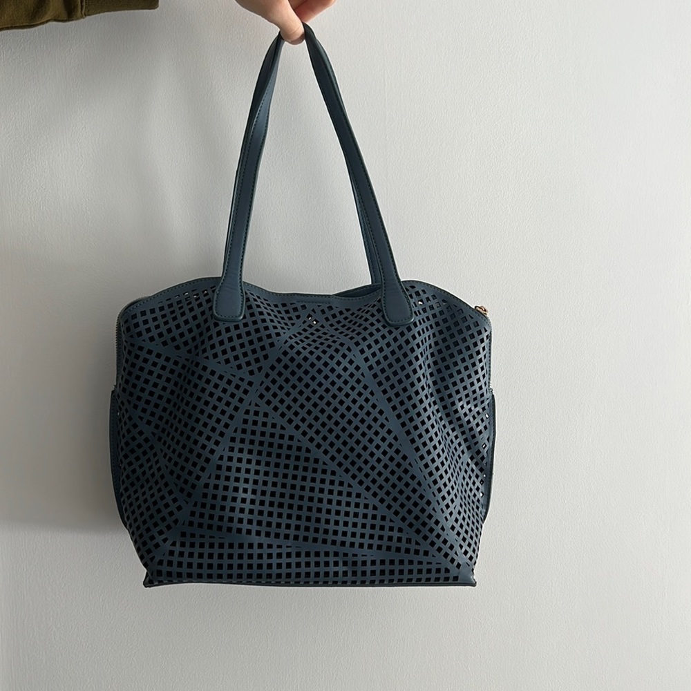 Blue Leather Shoulder Bag